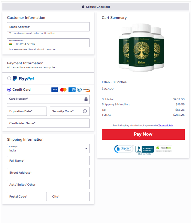 Eden order page